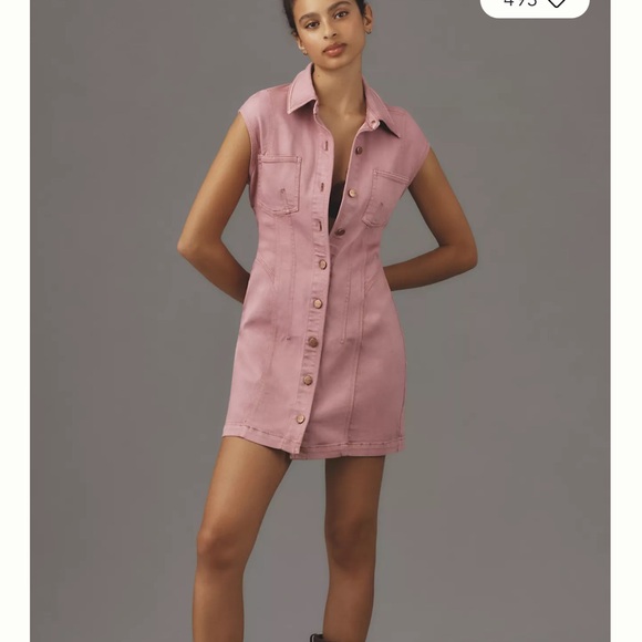 𝓝𝓮𝔀! Anthropologie Pilcro Seamed Button-Front Denim Mini Dress - Picture 2 of 7